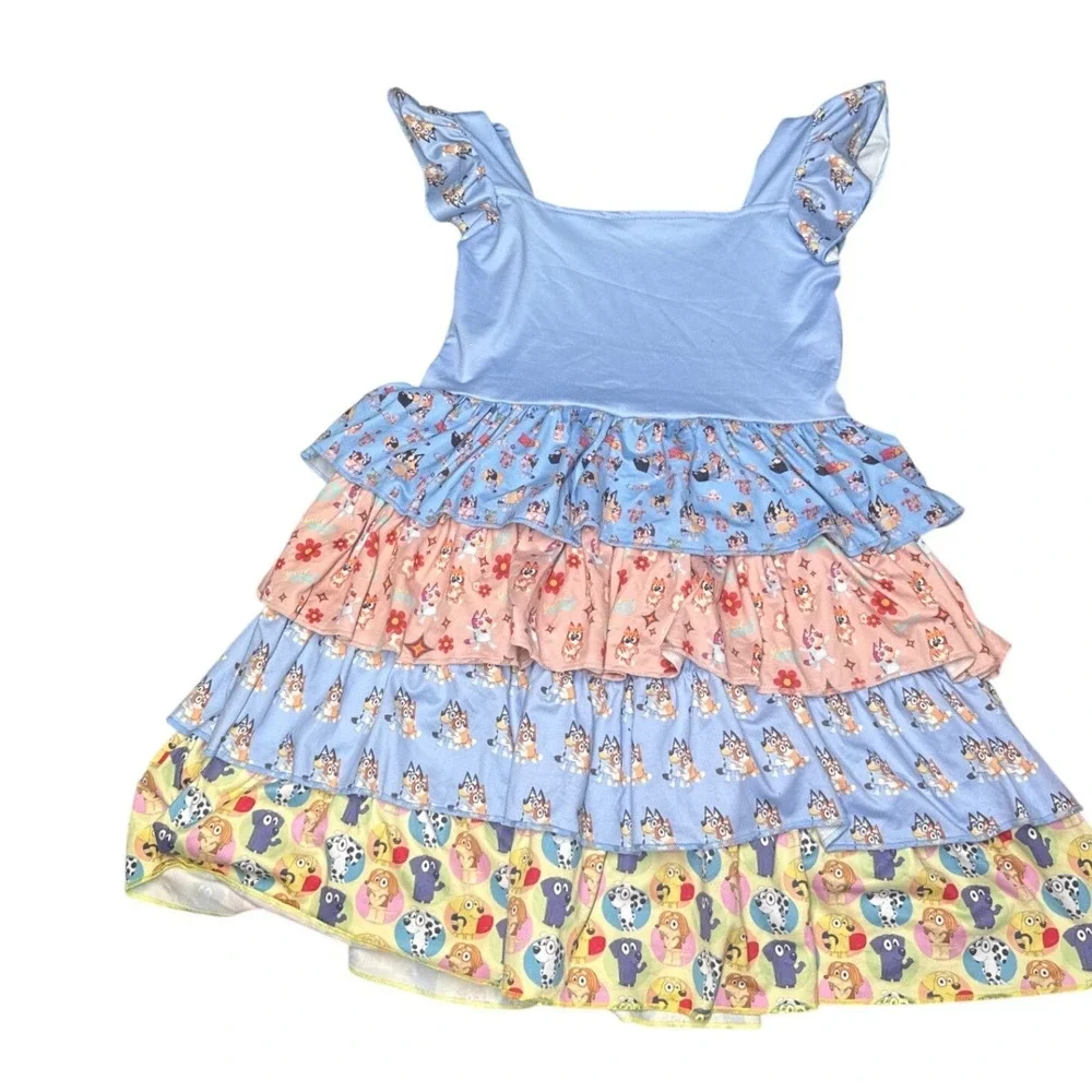 Girls Bluey & Bingo Tiered Ruffle Dress Handmade Birthday Outfit‎ 26.5